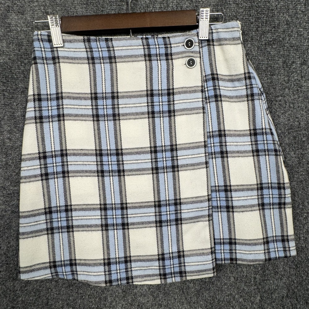 Blue Rain Francesca's Sz S Blue White Paid Wrap Mini Skirt Side Buttons Preppy